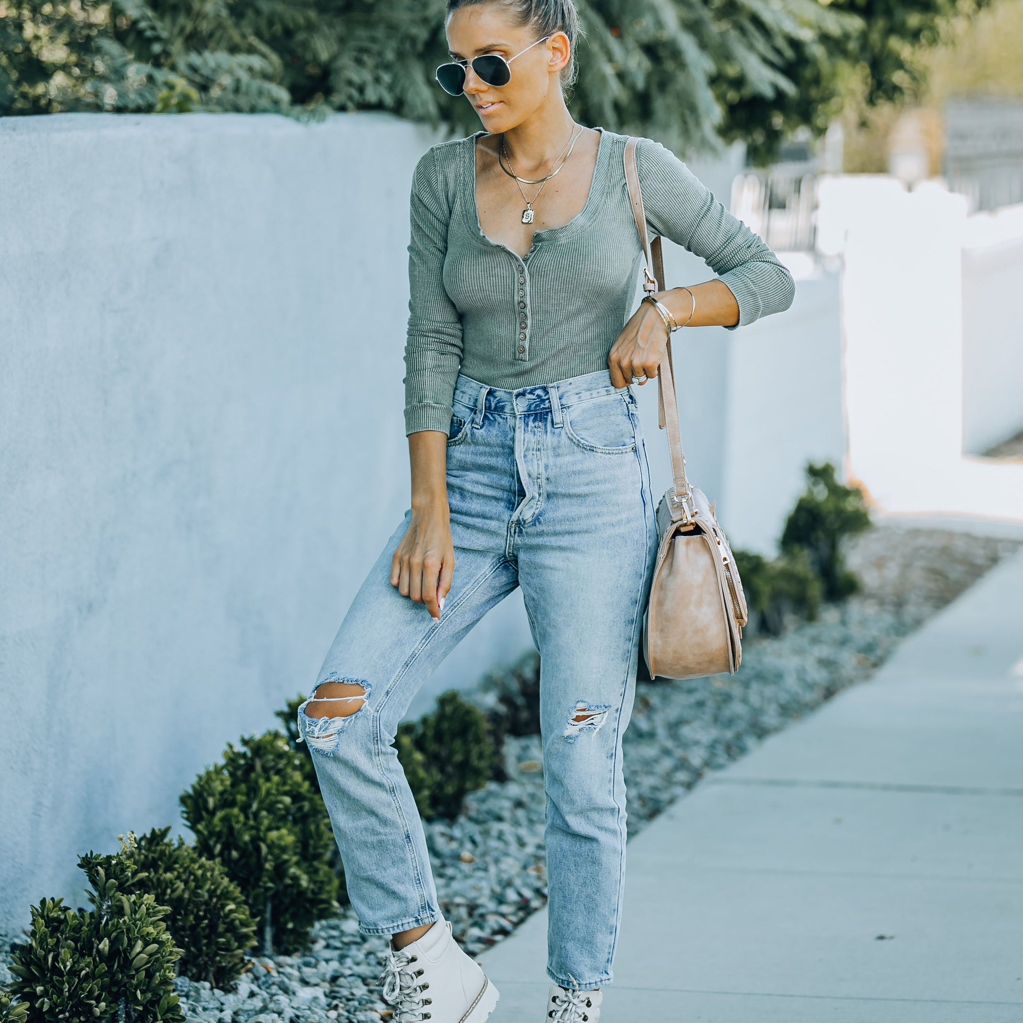 Maxton Thermal Henley Bodysuit - Olive