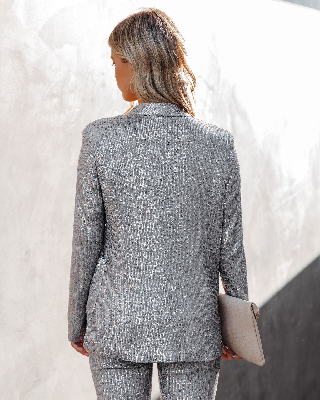 Festive Flair Pocketed Sequin Blazer - Silver