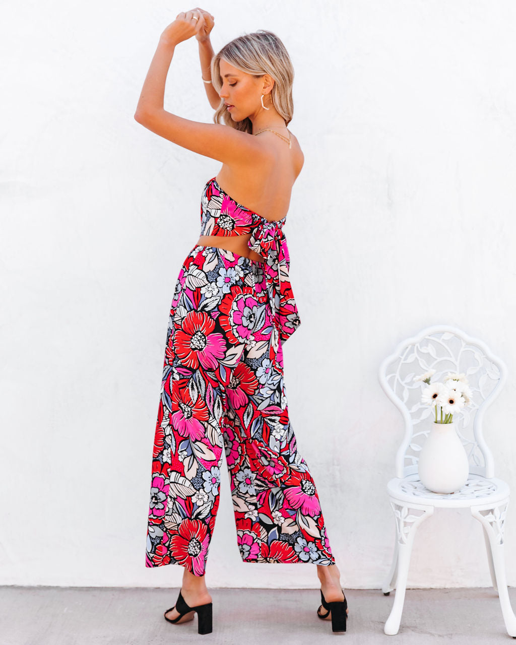Fine Tune Floral Strapless Cutout Jumpsuit