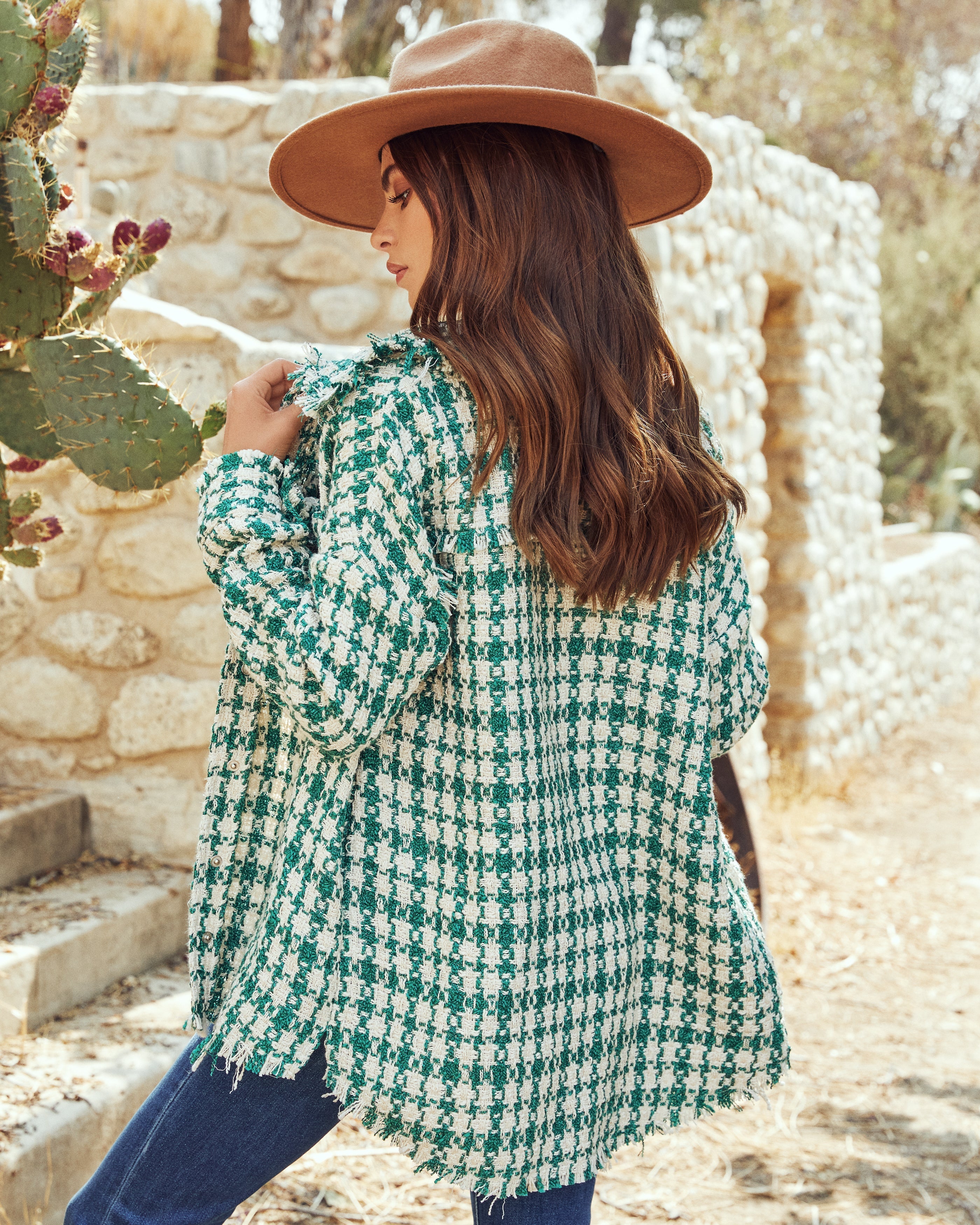 Gabrielle Pocketed Frayed Tweed Shacket