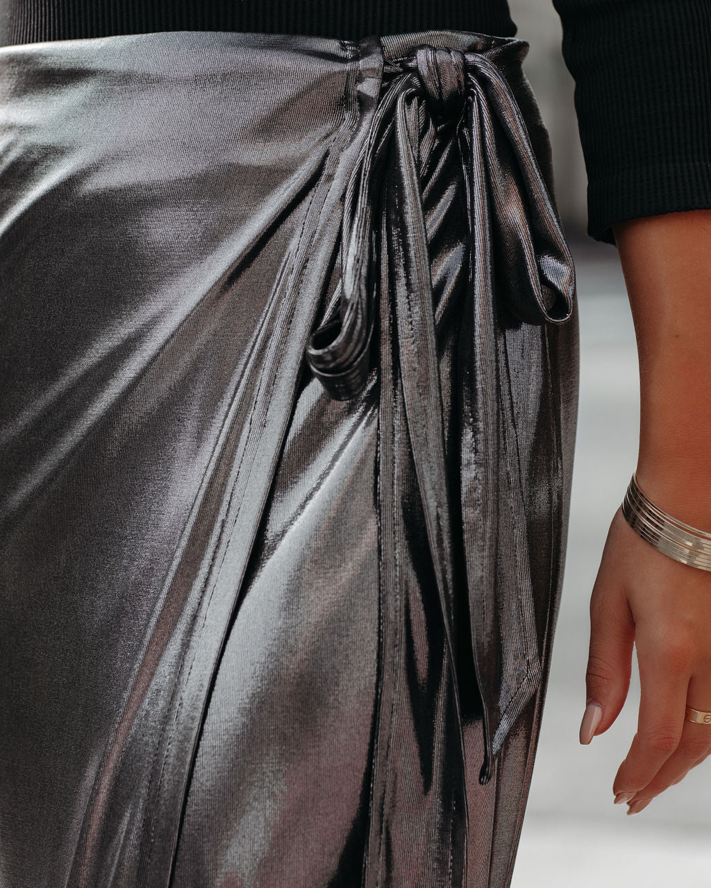 Ginn Metallic Wrap Midi Skirt - Gunmetal