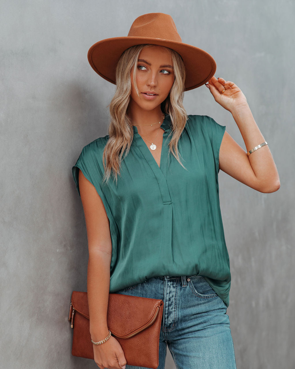 Girona Satin Blouse - Hunter Green