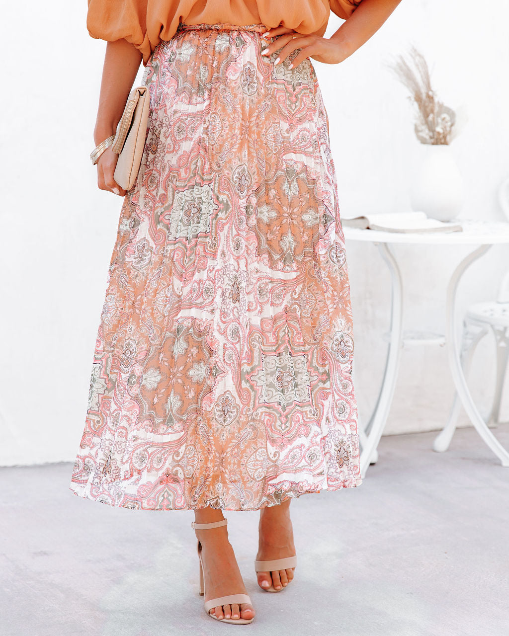 Giuseppe Pleated Paisley Midi Skirt