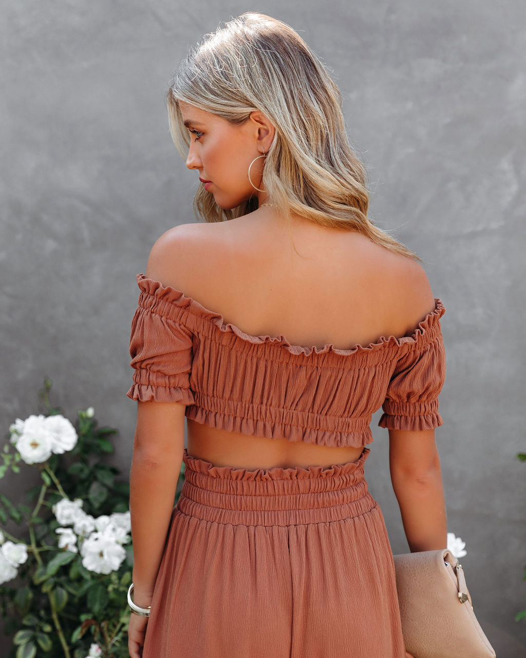 Gramm Off The Shoulder Crop Top - Cognac