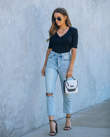 Loretta Ribbed Knit Crop Top - Black