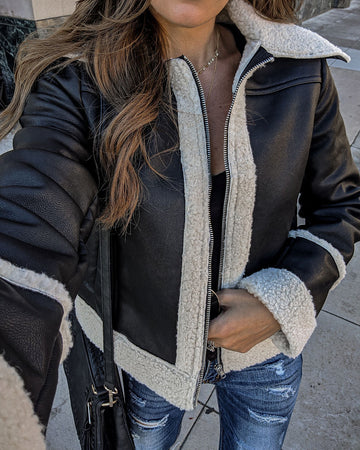 Rockford Pocketed Faux Leather Sherpa Jacket