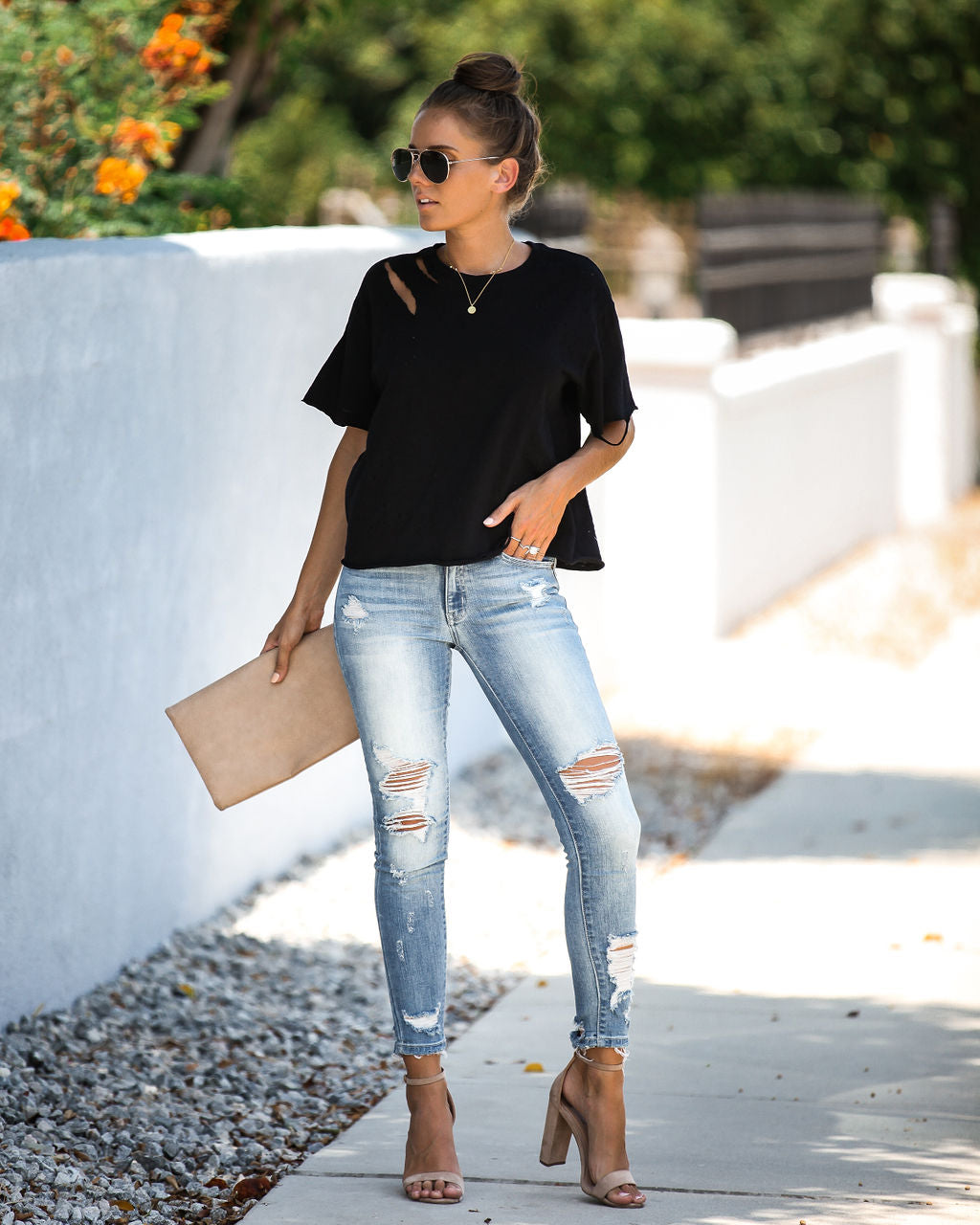 Game On Cotton Distressed Tee - Black