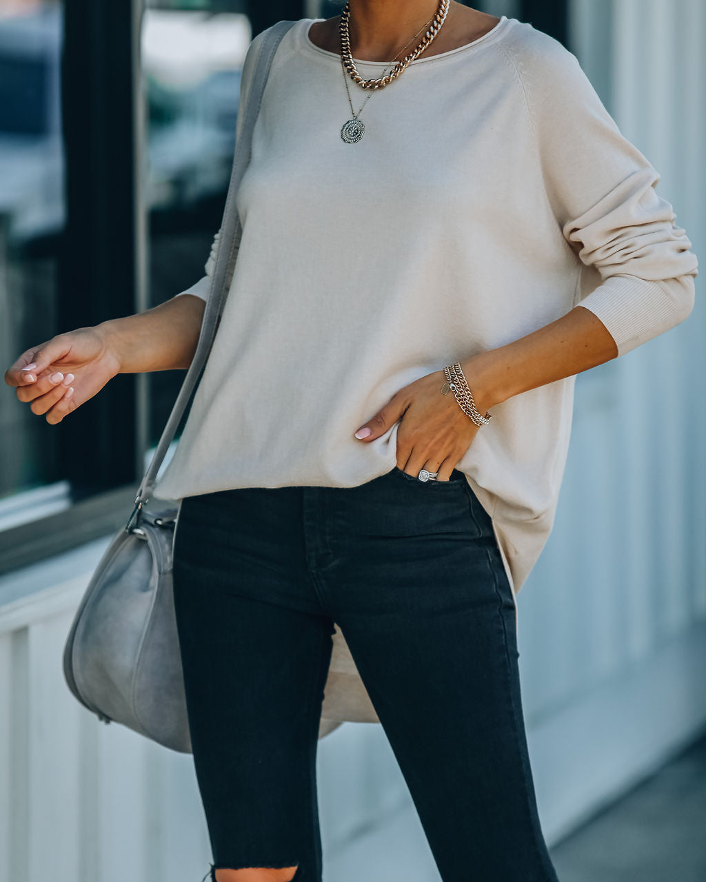 Leandra Knit Tunic Sweater - Oatmeal