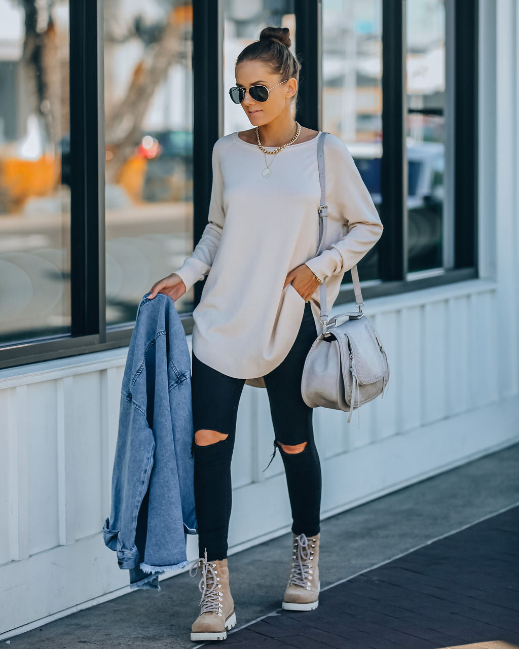 Leandra Knit Tunic Sweater - Oatmeal
