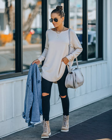 Leandra Knit Tunic Sweater - Oatmeal