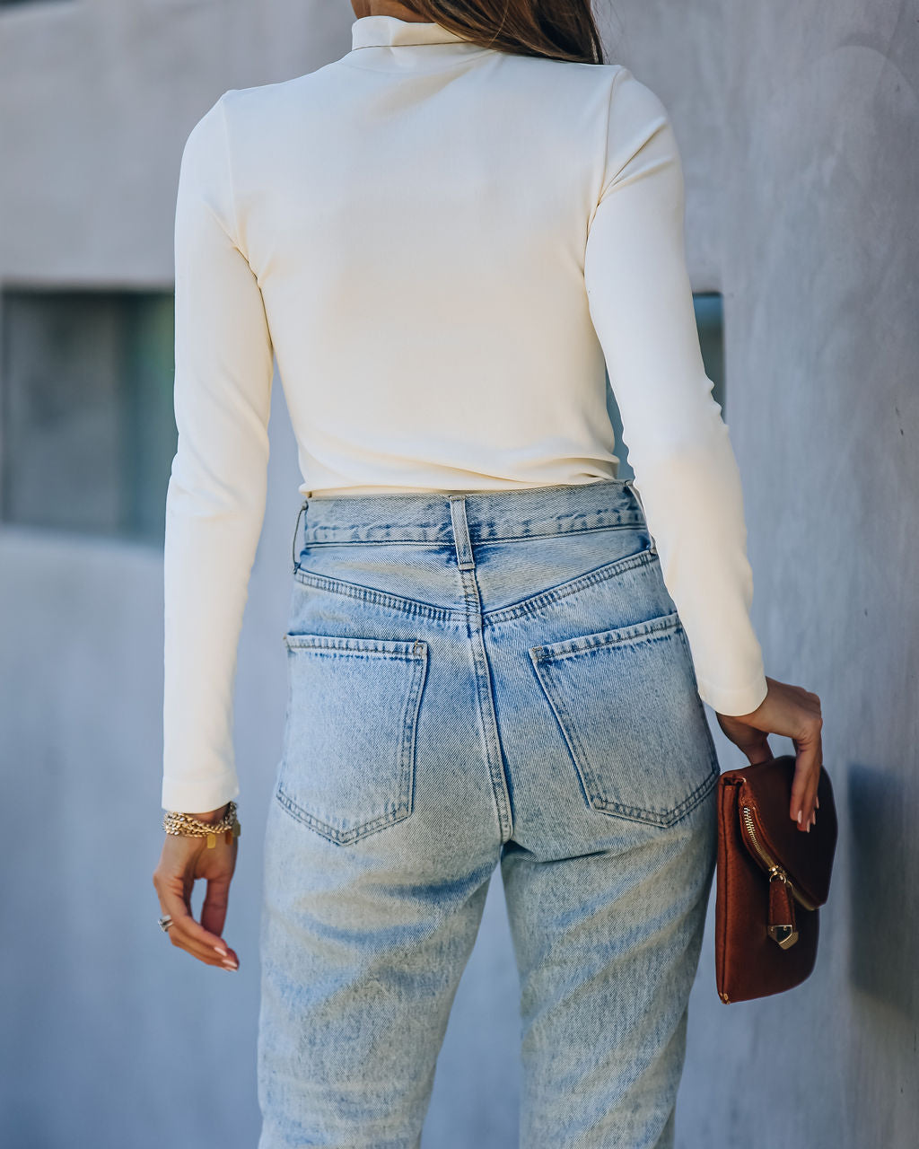 Lana Seamless Long Sleeve Mock Neck Top - Cream