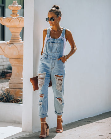 Sassy Sweetheart Distressed Denim Overalls