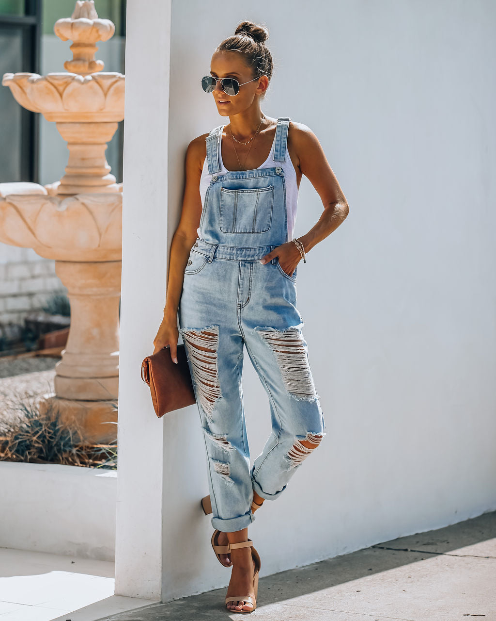 Sassy Sweetheart Distressed Denim Overalls