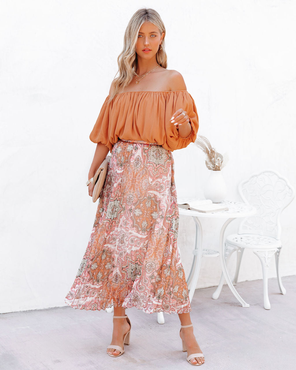 Giuseppe Pleated Paisley Midi Skirt