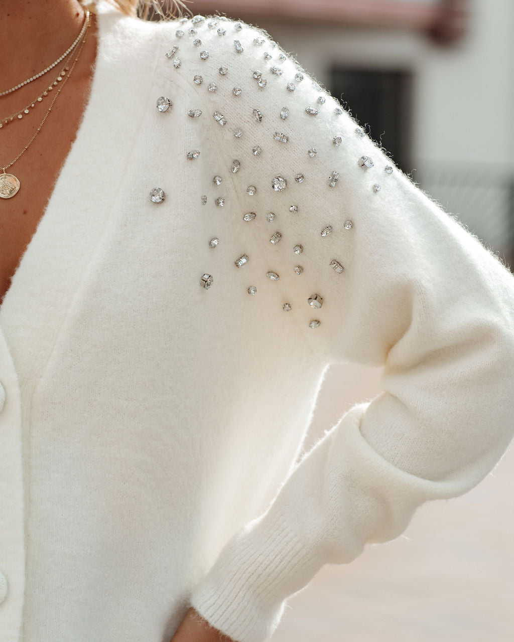 Korbyn Embellished Knit Cardigan - Cream