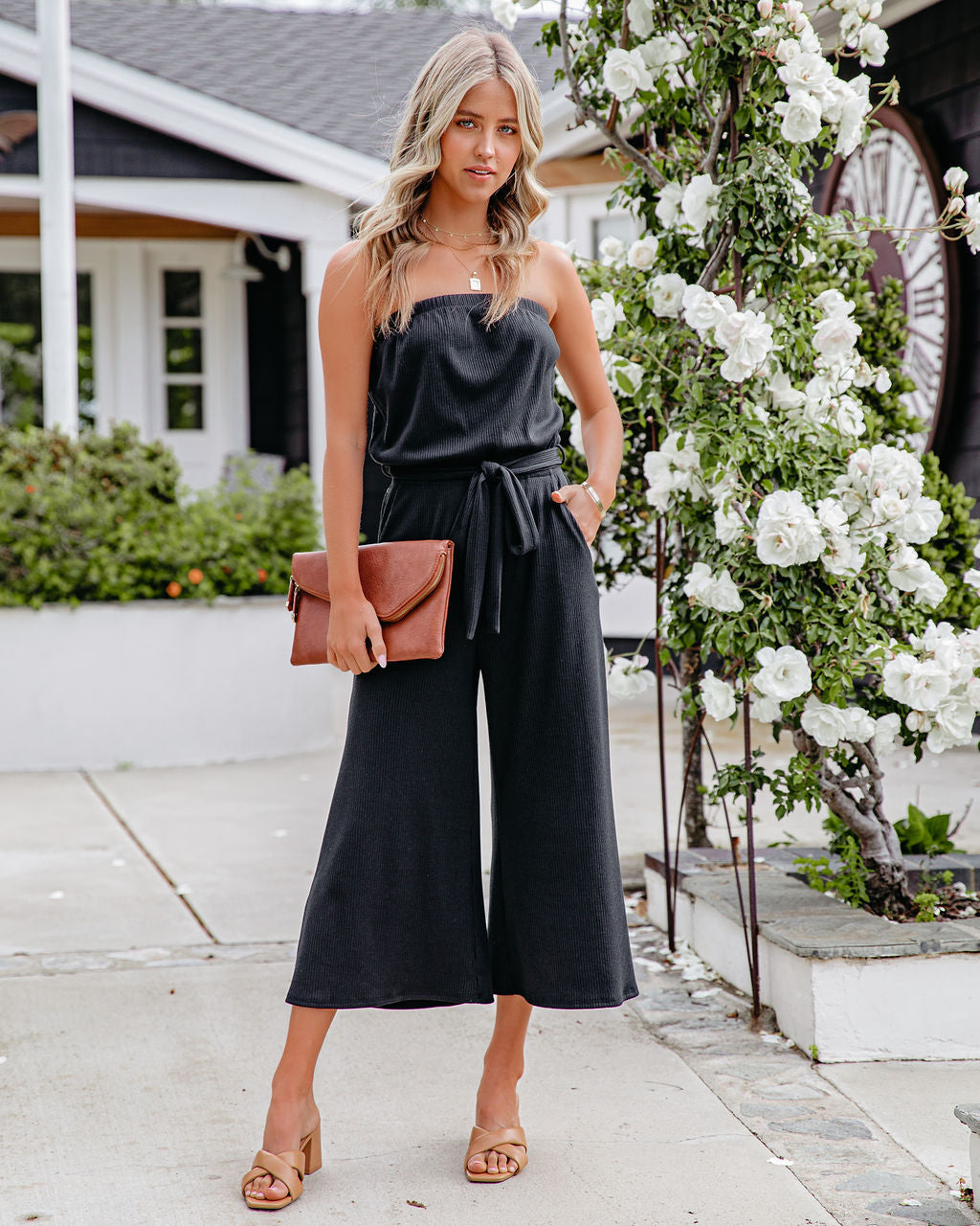 Kyrie Strapless Pocketed Knit Jumpsuit - Black