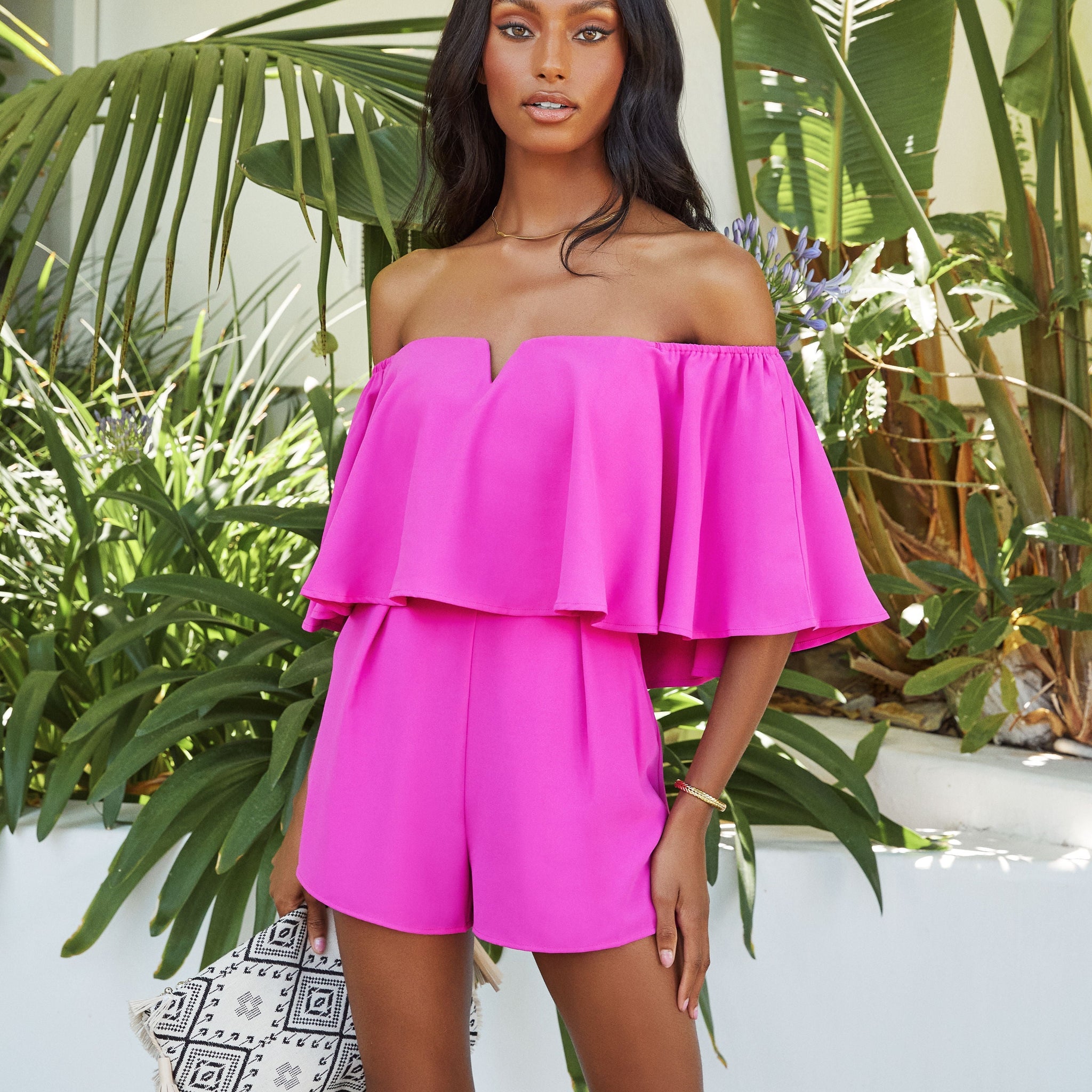 Love Buzz Pocketed Off The Shoulder Romper