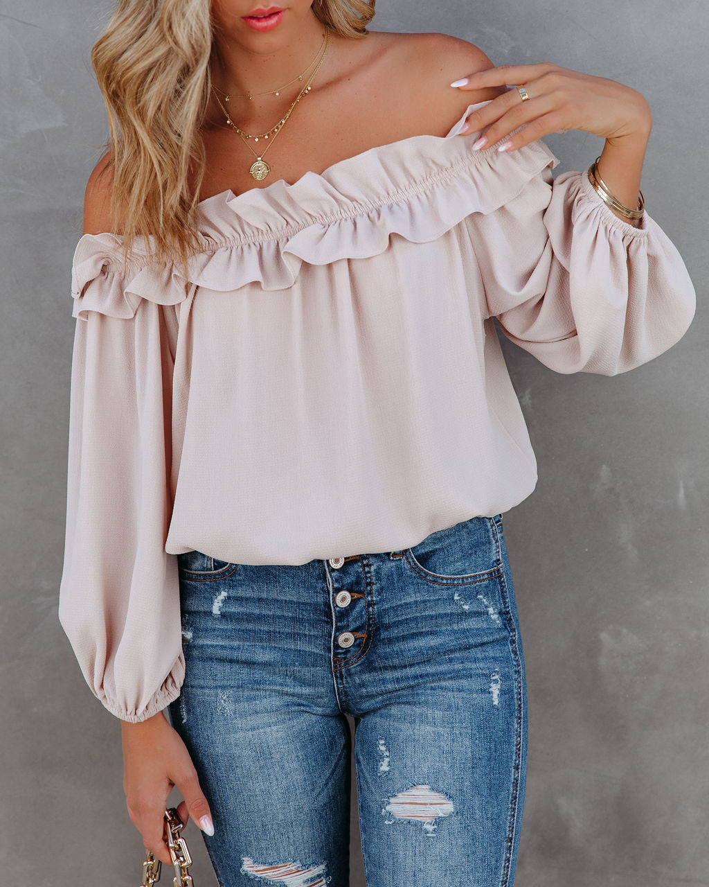 Lalette Off The Shoulder Ruffle Blouse - Ecru