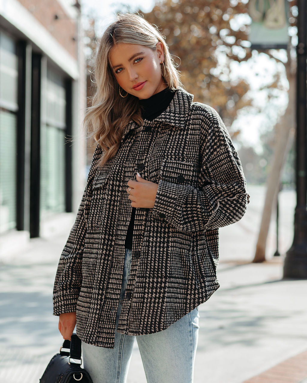 Lamont Pocketed Houndstooth Knit Shacket