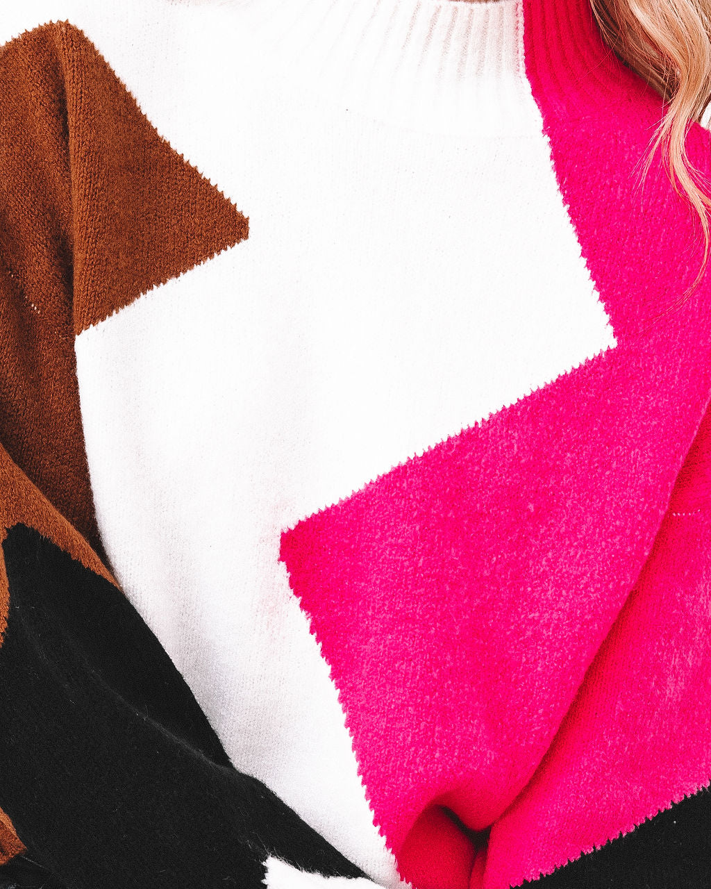 Landyn Colorblock Knit Sweater - Ivory Fuchsia