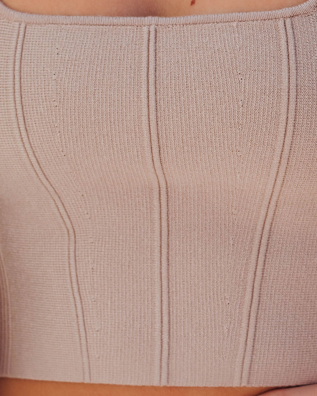 Lara Square Neck Knit Crop Top - Khaki