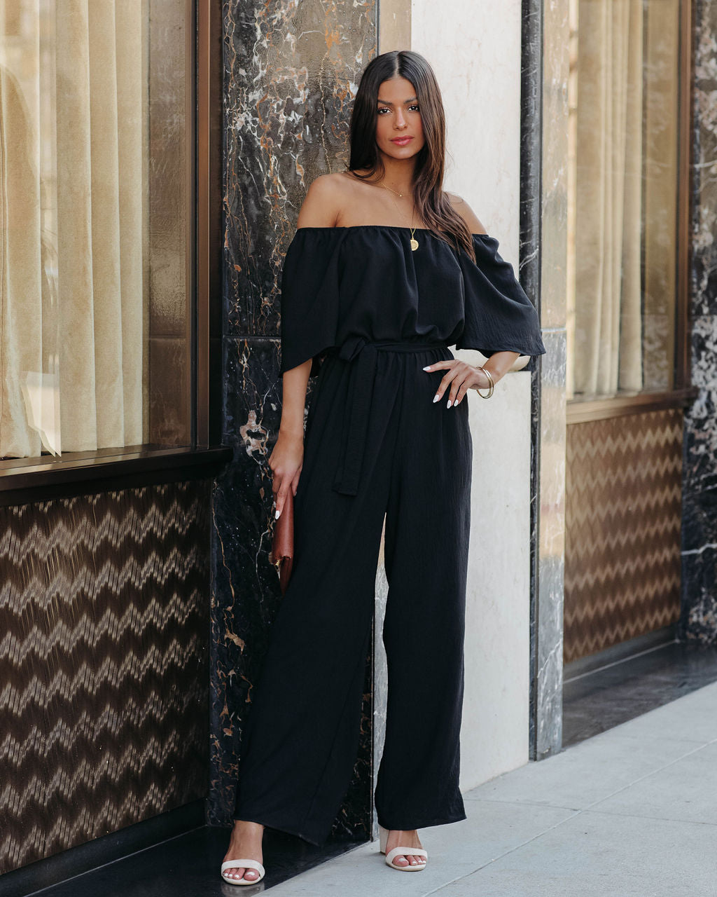 Leiland Off The Shoulder Jumpsuit - Black