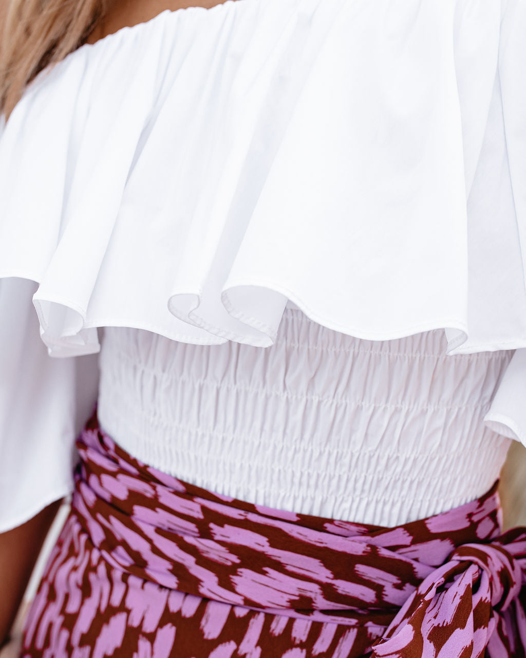 Linda Smocked Off The Shoulder Top - White