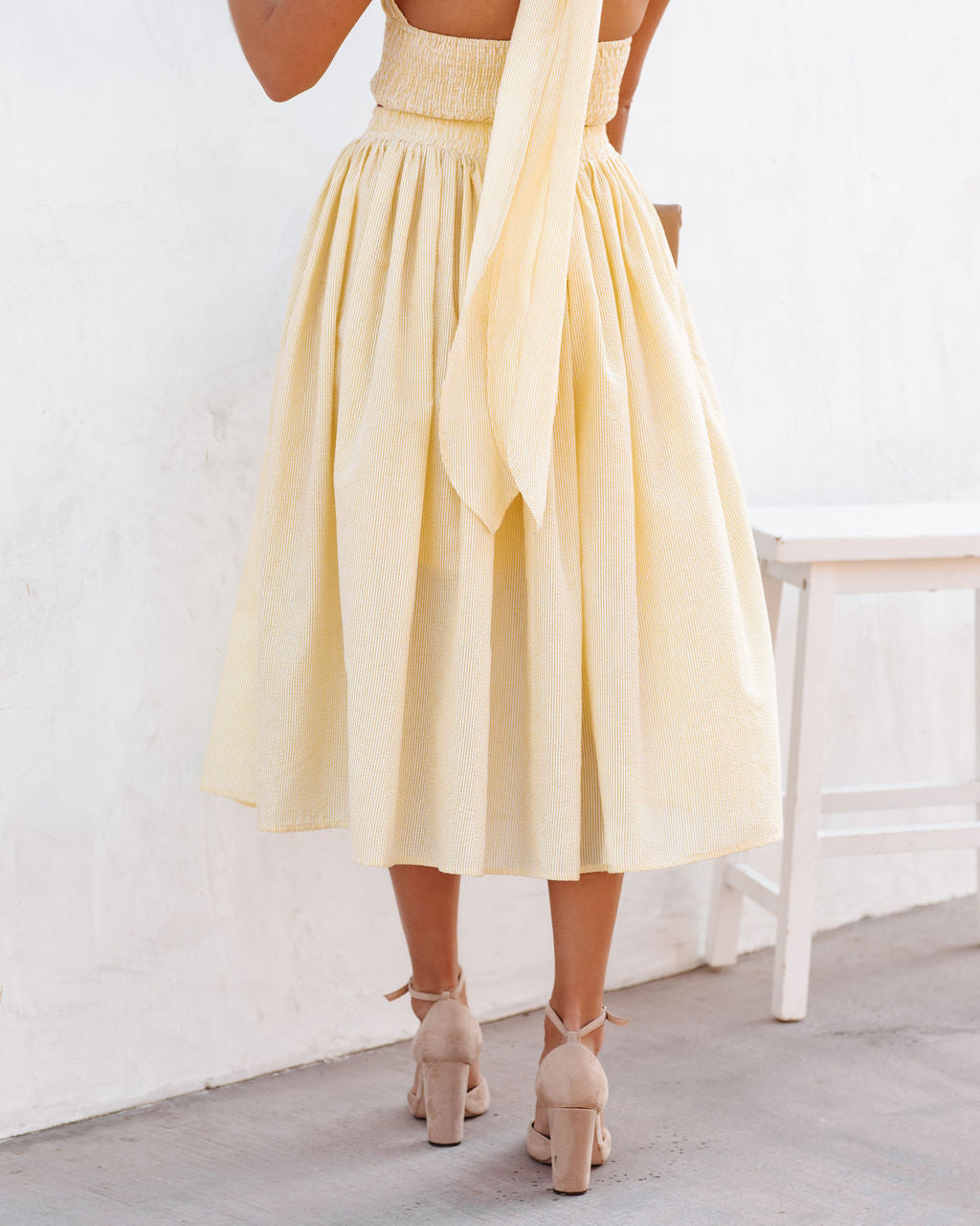 Lisa Cotton Blend Pocketed Midi Skirt - Yellow