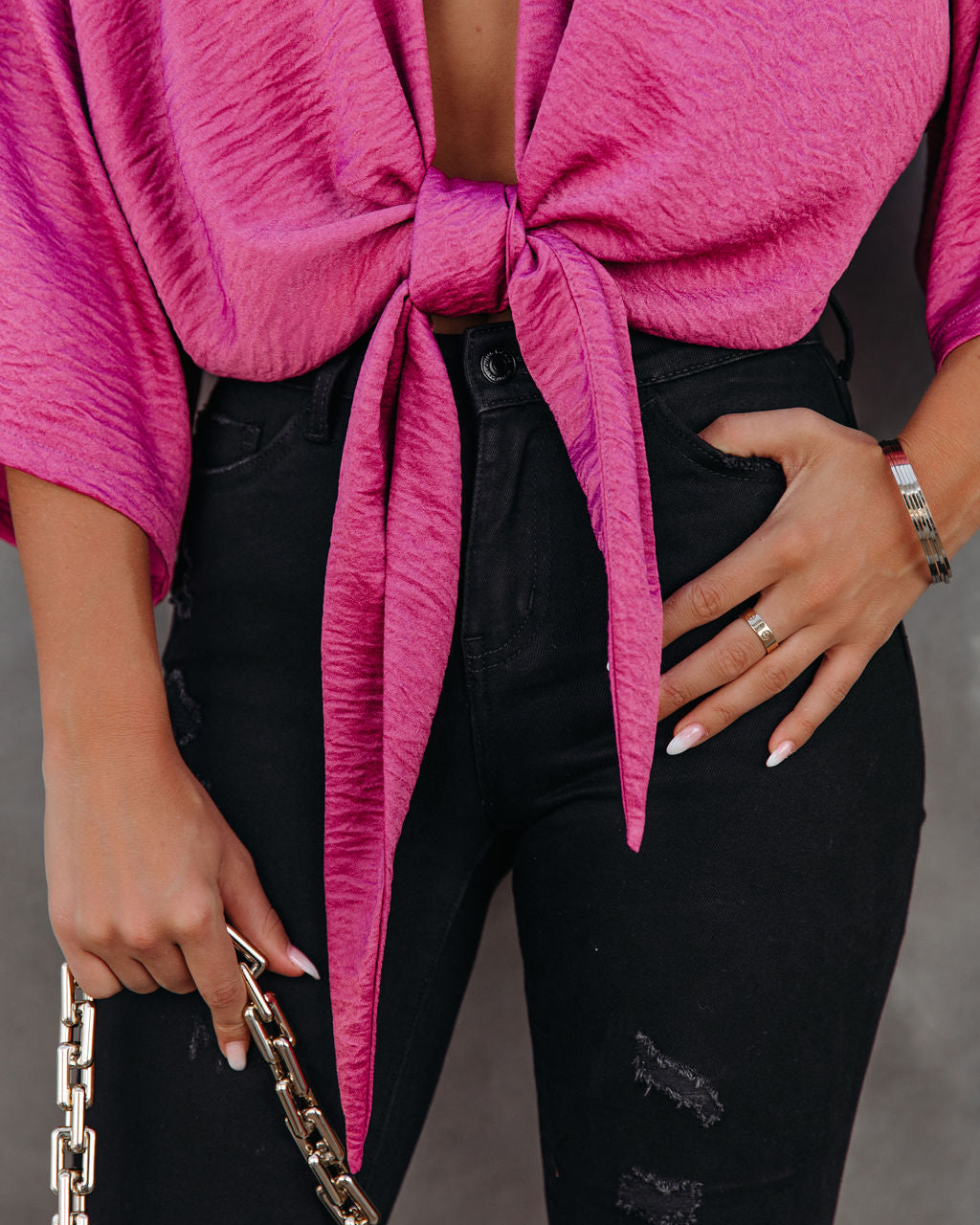 Lisandro Tie Front Kimono Crop Top - Mulberry