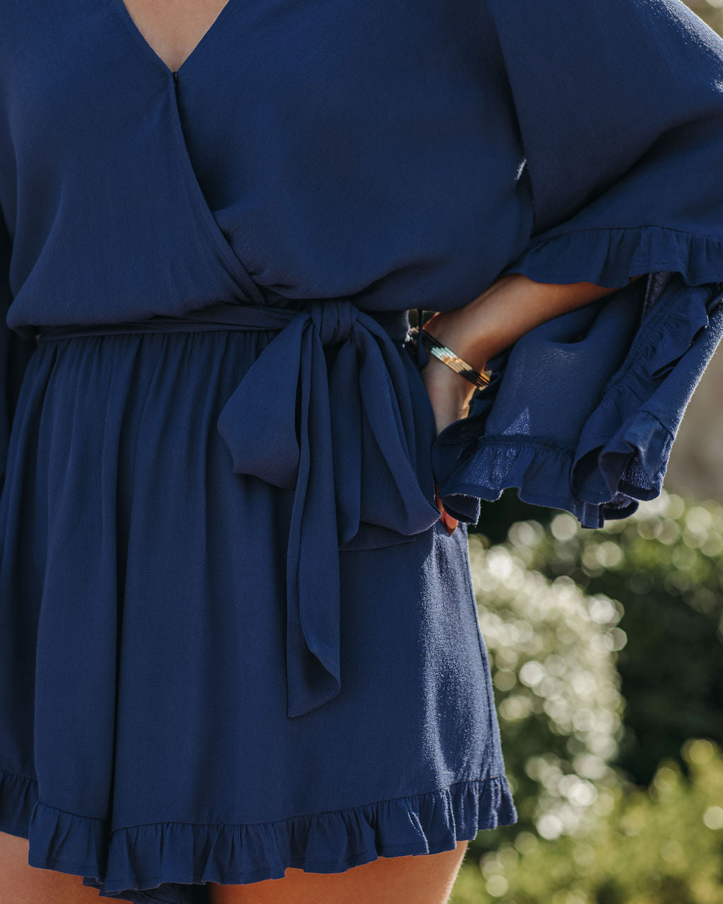 Liya Bell Sleeve Romper - Navy