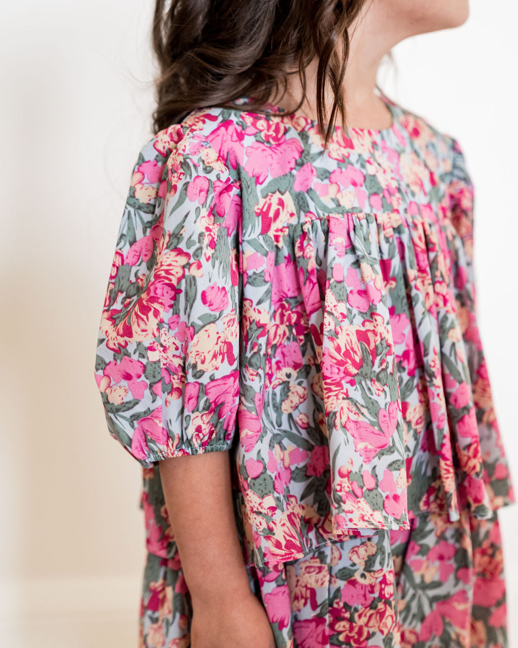 Mini - Layton Floral Puff Sleeve Tiered Dress
