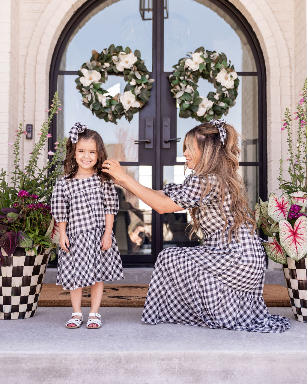 Mini - Winifred Puff Sleeve Gingham Babydoll Dress