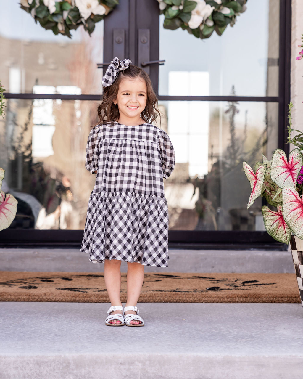 Mini - Winifred Puff Sleeve Gingham Babydoll Dress