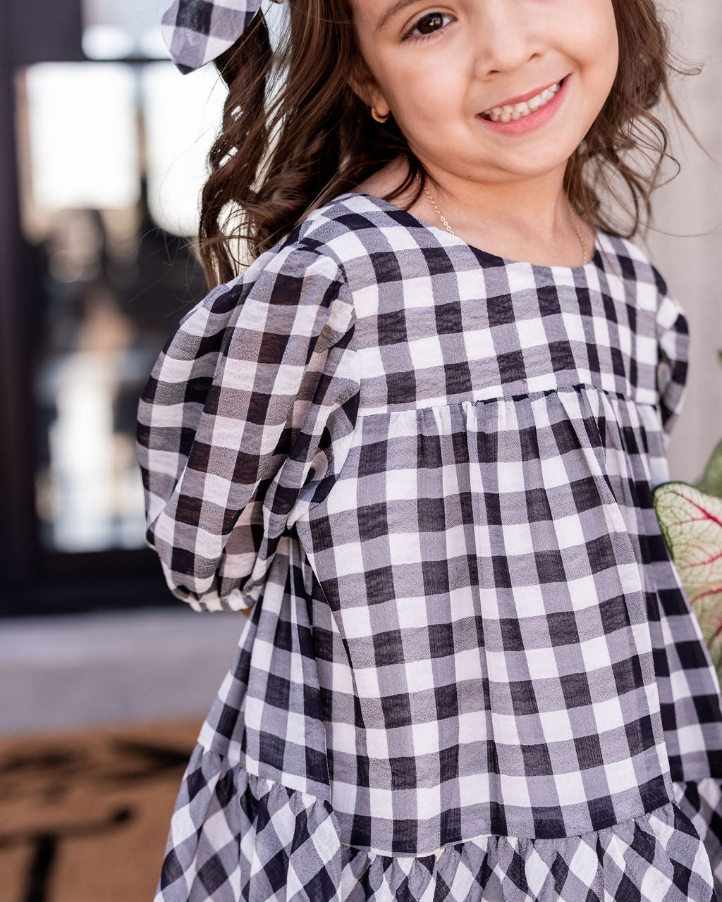 Mini - Winifred Puff Sleeve Gingham Babydoll Dress