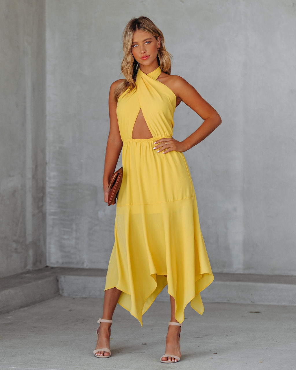 Marisol Halter Cutout Midi Dress - Sunny Yellow