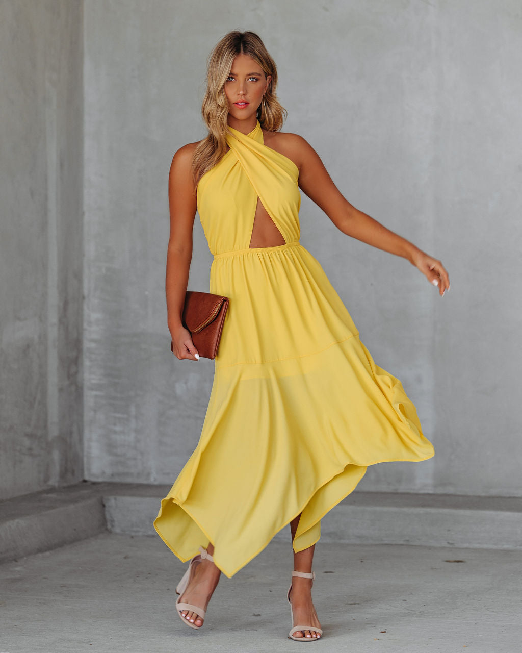 Marisol Halter Cutout Midi Dress - Sunny Yellow