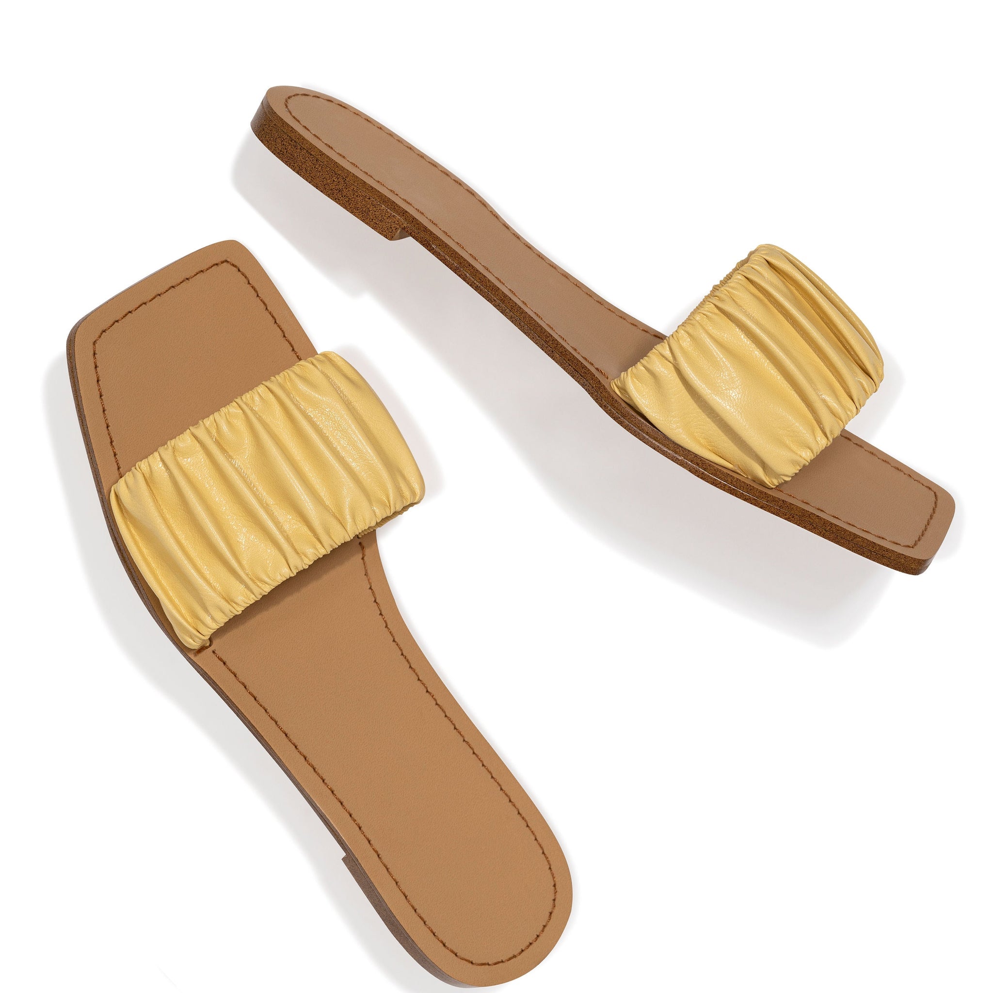 Mila Ruched Square Toe Sandal - Lemon