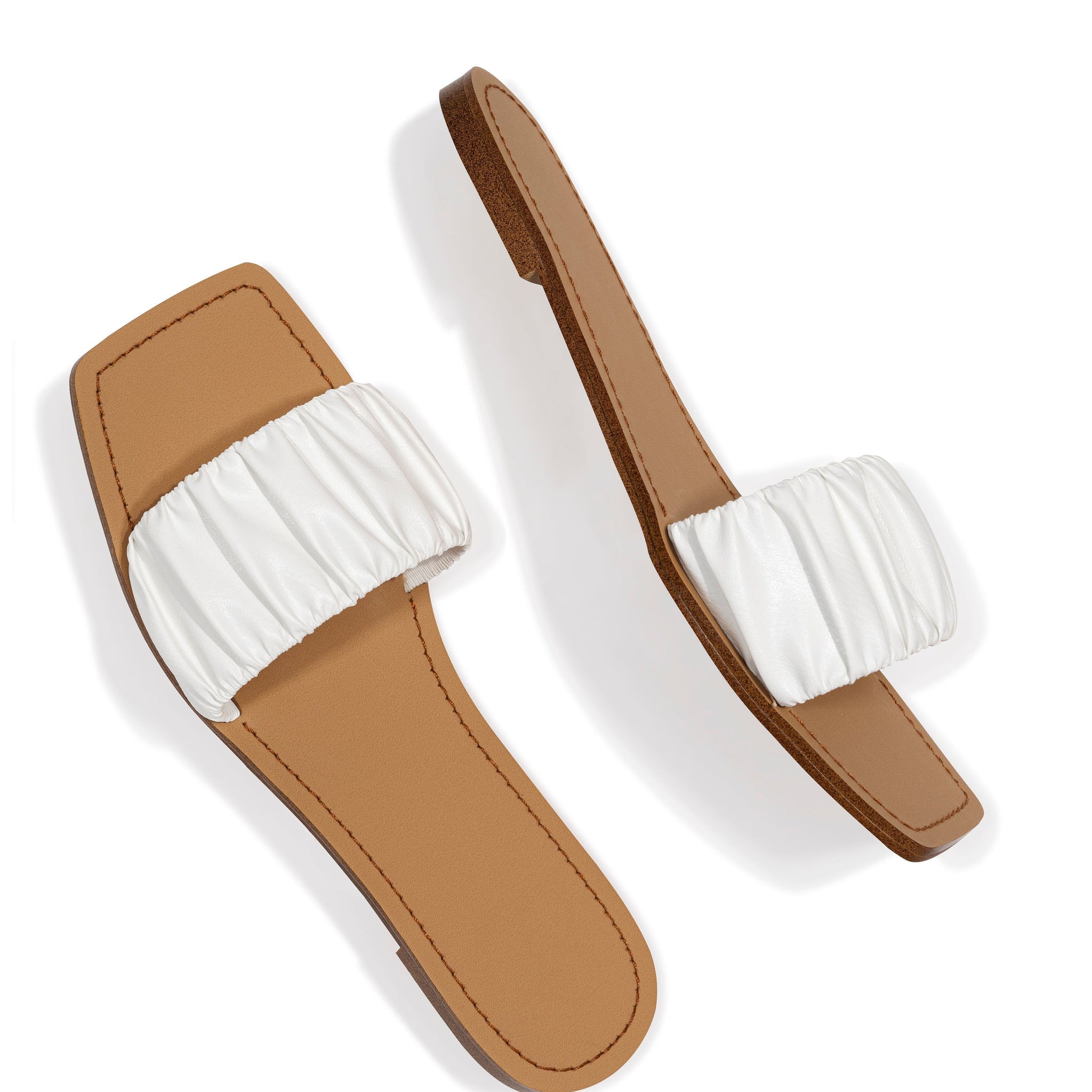 Mila Ruched Square Toe Sandal - White