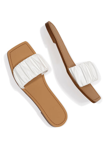 Mila Ruched Square Toe Sandal - White