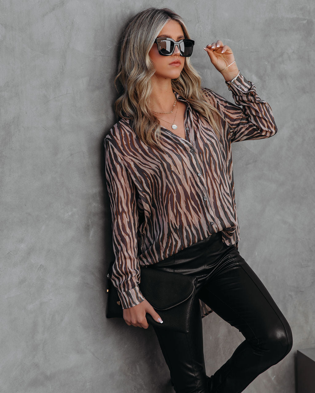 Monroe Tiger Print Button Down Blouse