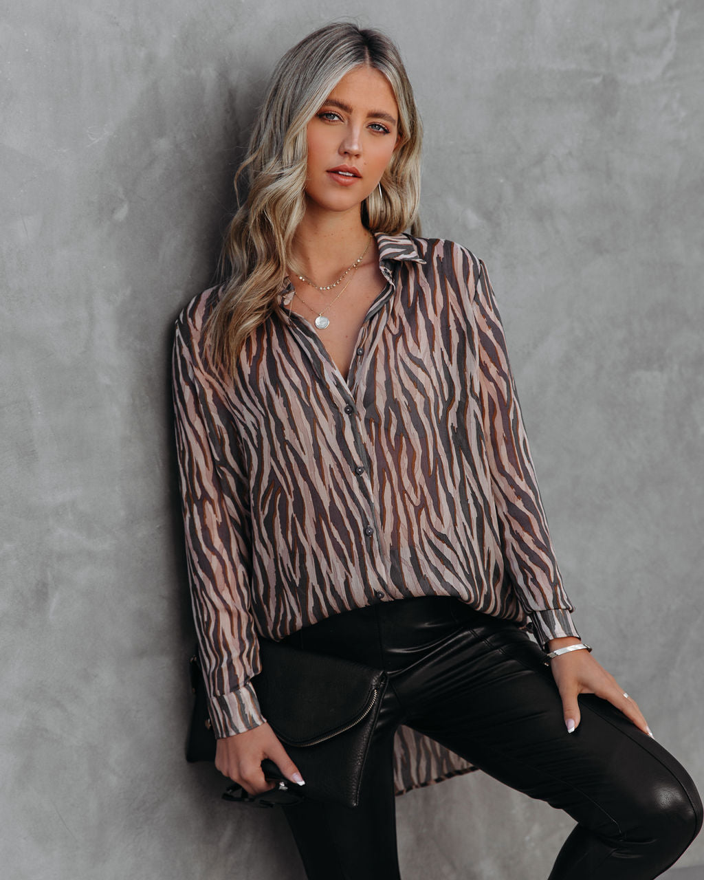 Monroe Tiger Print Button Down Blouse