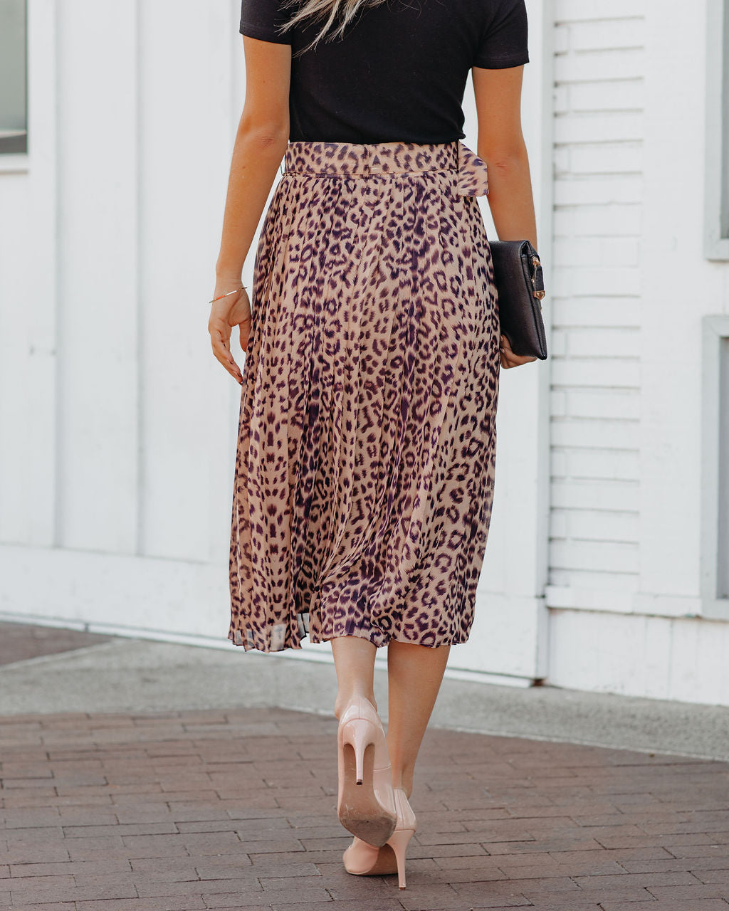 Morticia Pleated Leopard Belted Midi Skirt