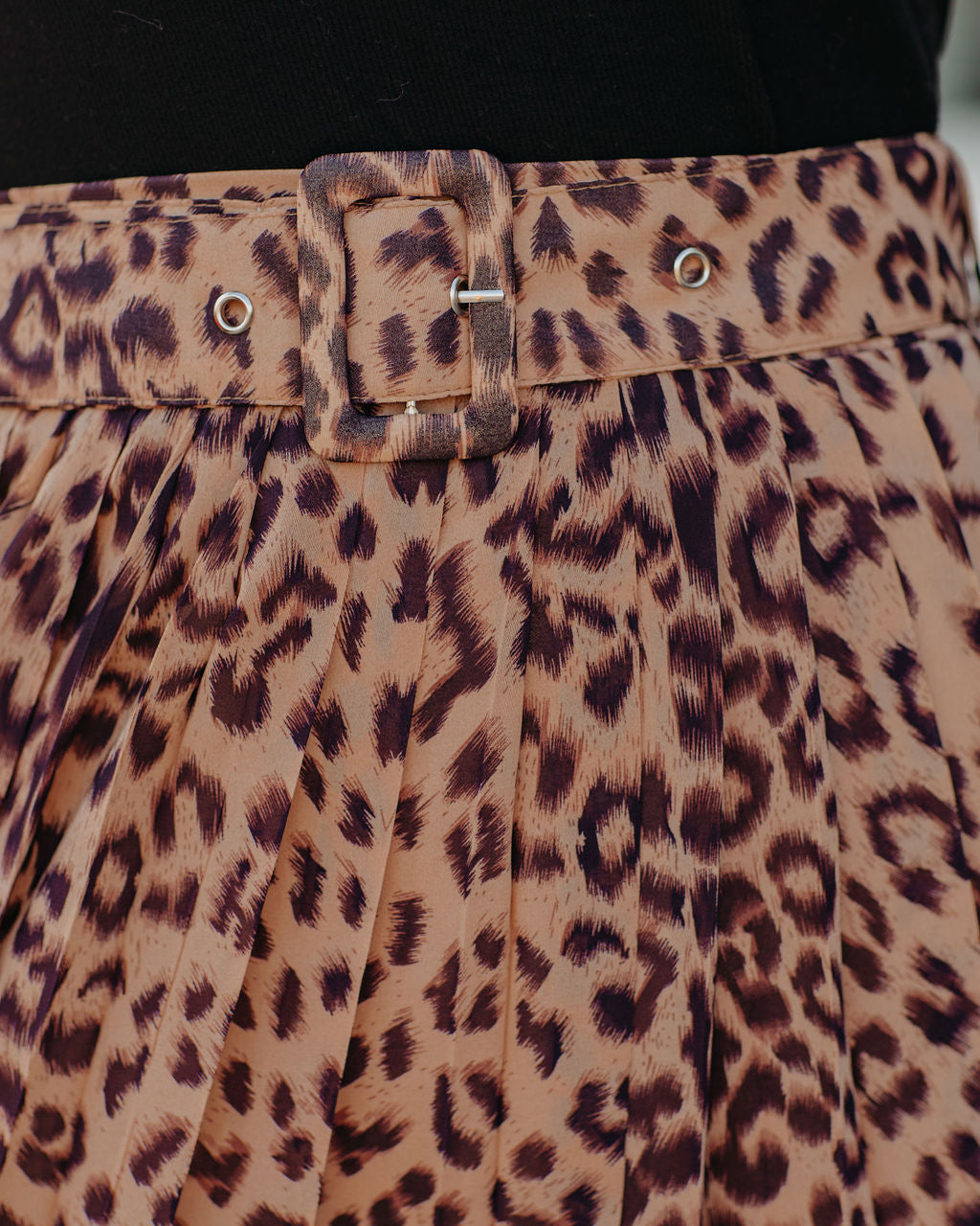 Morticia Pleated Leopard Belted Midi Skirt