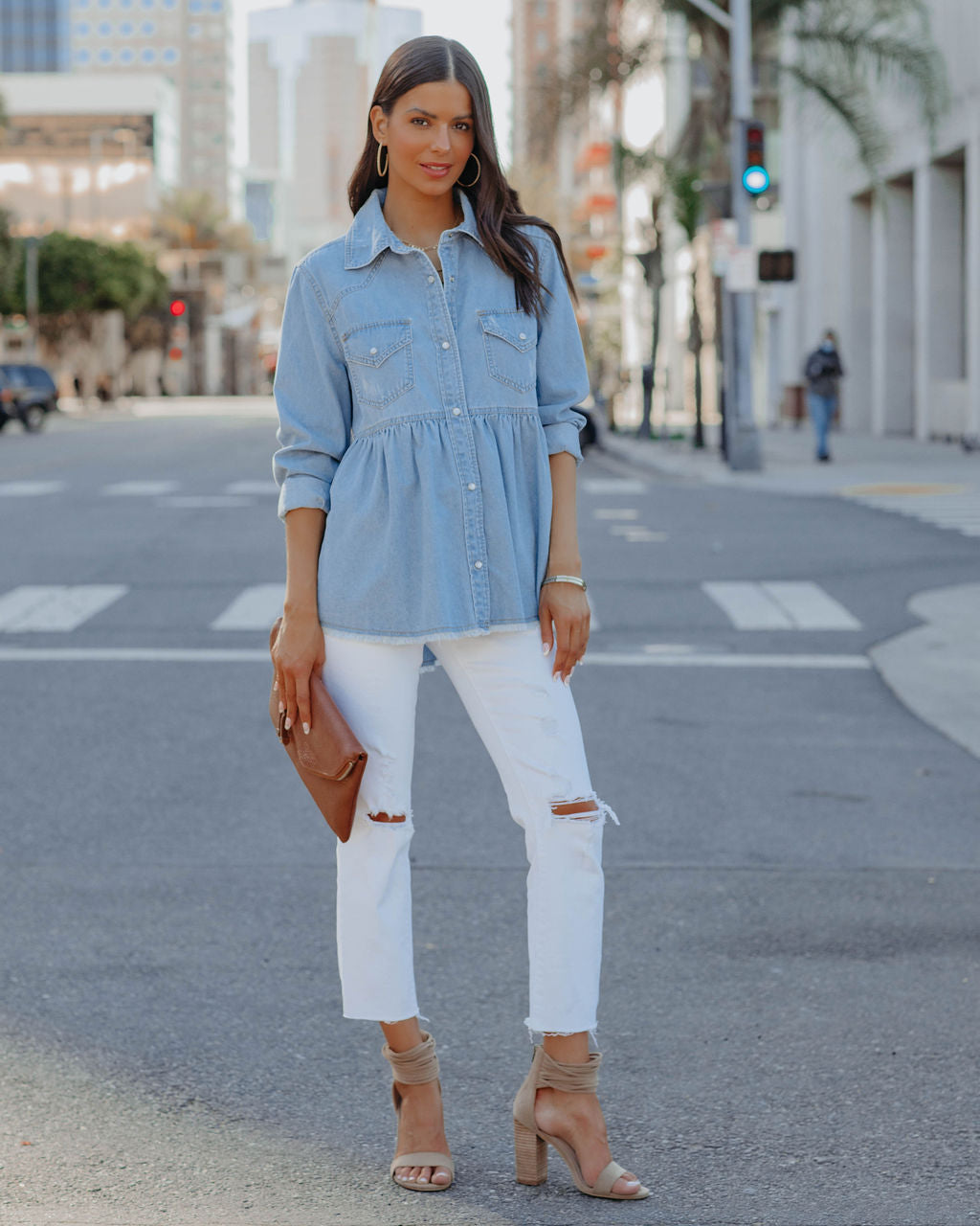 Myres Cotton Chambray Babydoll Top