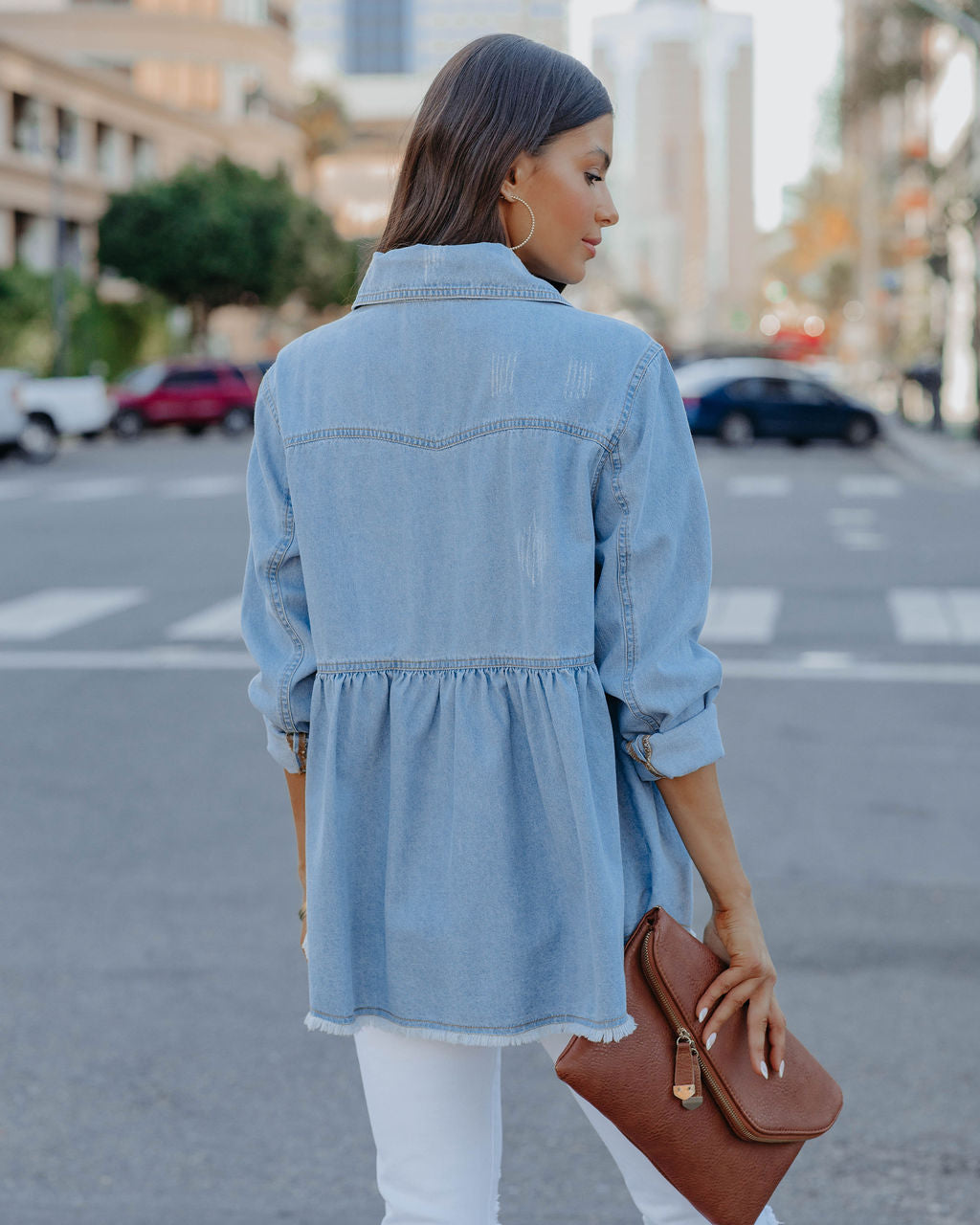 Myres Cotton Chambray Babydoll Top