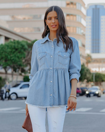 Myres Cotton Chambray Babydoll Top