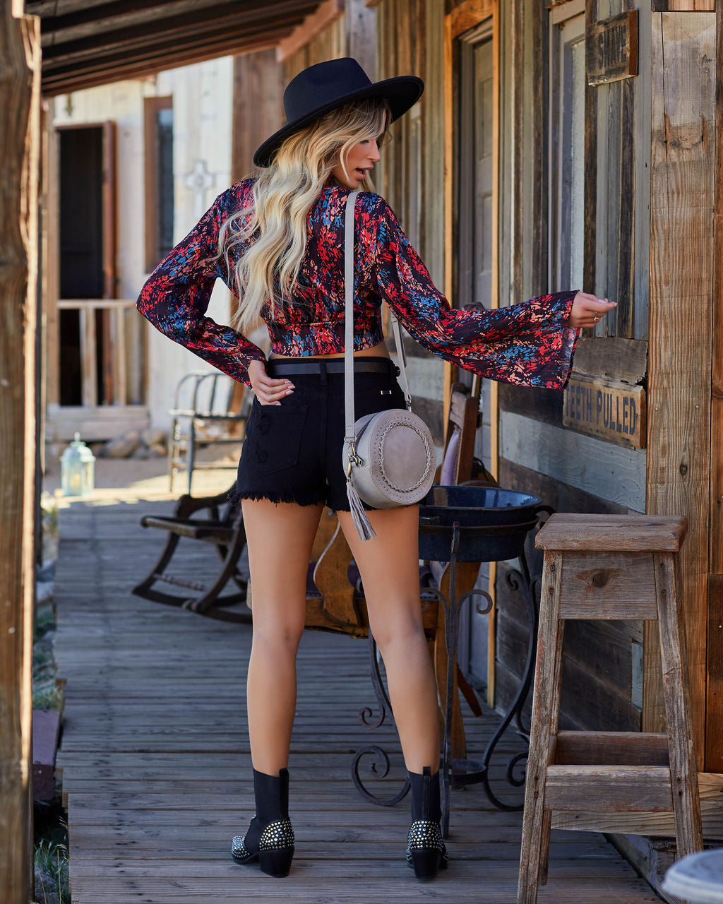 Nashawn Printed Satin Tie Front Crop Blouse