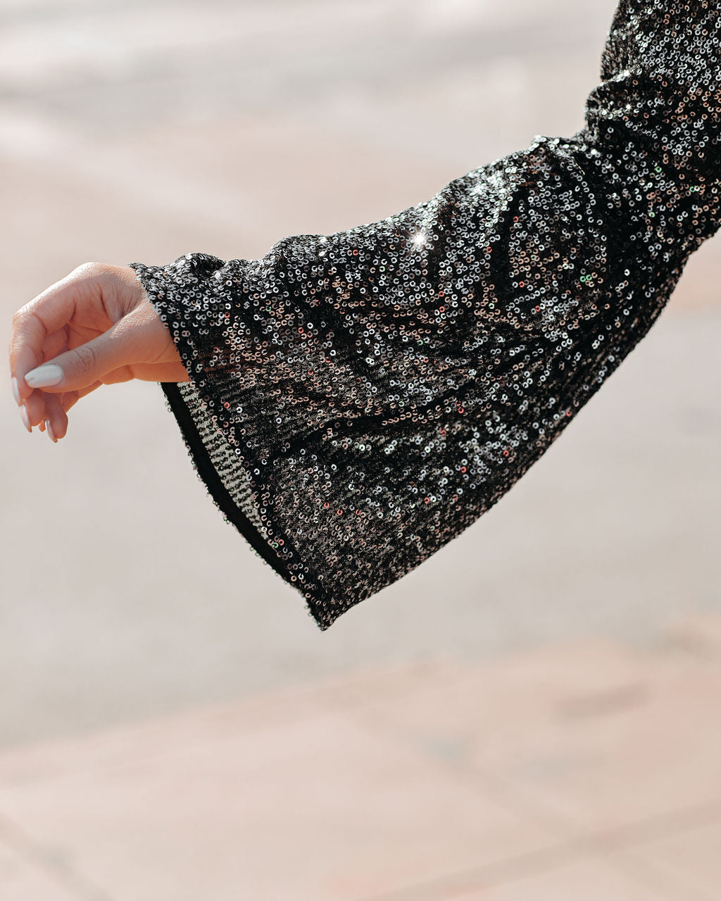 NYX Sequin Button Down Bell Sleeve Blouse - Black