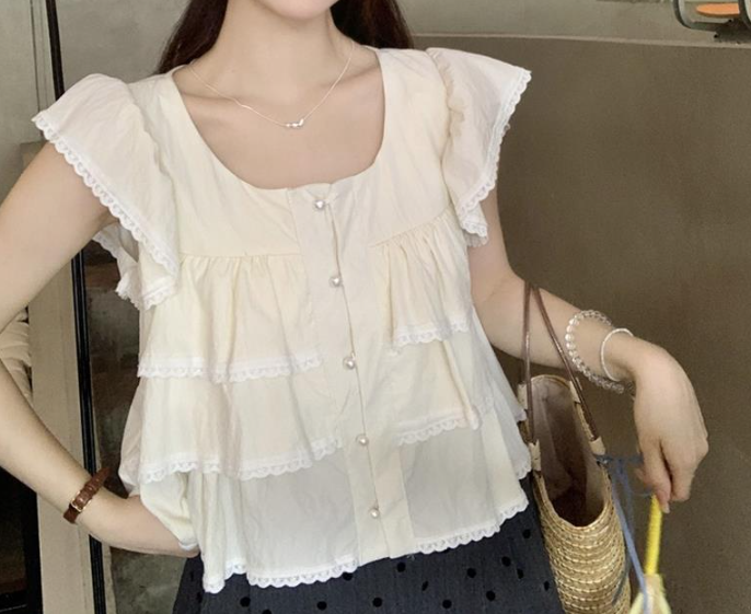 Maja Tiered Swiss Dot Button Down Top - Cream