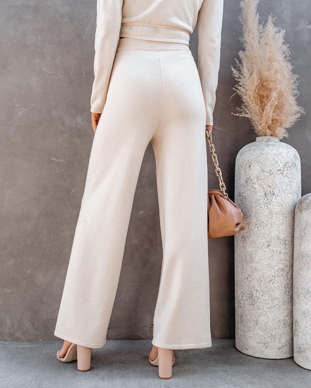 Nadia Wide Leg Knit Pants - Cream
